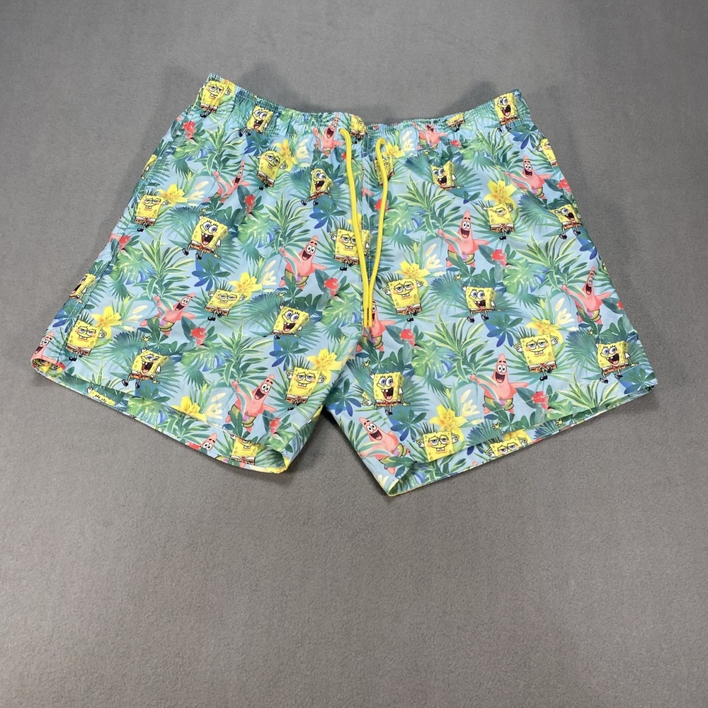 H&M Sponge Bob Men's Medium Swim Trunks Lined‎ Drawstring Waist Beach Summer